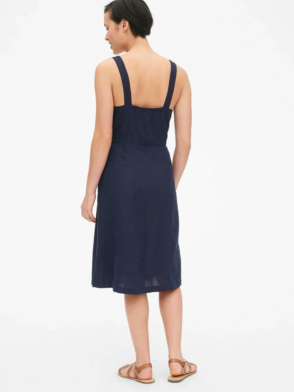 Gap Button Front Apron Linen Cotton Sleeveless Midi Dress Dark Navy NWT - Picture 2 of 11